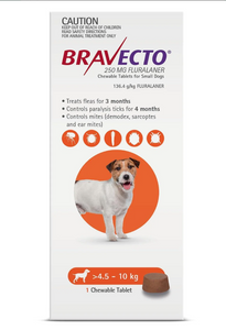 Bravecto Flea & Tick Control Chew - Orange Pack for Small Dogs 4.5-10kg Single Chew