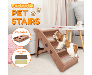 50cm Foldable Pet Stairs with Non-Slip Mat for Indoor and Outdoor Use - Brown