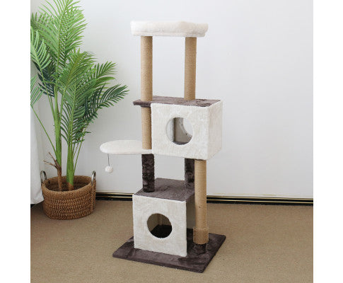 141cm Deluxe Multi-Function Three-Level Dual Cat Scratching Tree