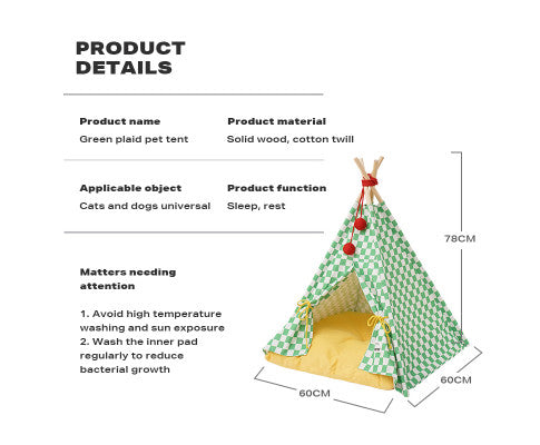 Solid wood pet tent with removable mattress