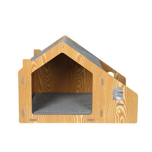 Wooden Pet House with Feeding Bowls