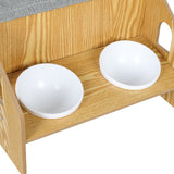 Wooden Pet House with Feeding Bowls