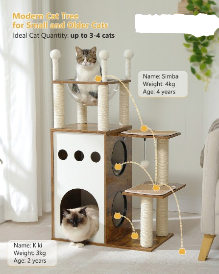 108cm Wooden Cat Tree Tower with Scratching Post