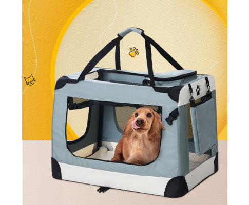 LARGE PORTABLE DOG CRATE CARRIER - LIGHT GREY