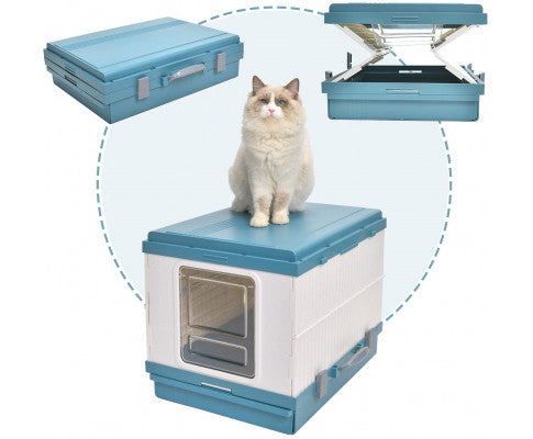 XL Foldable Cat Litter Box with Handle and Scoop - Blue