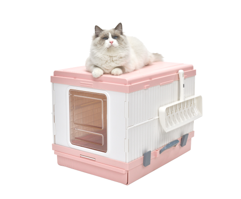XL Foldable Cat Litter Box with Handle and Scoop - Pink