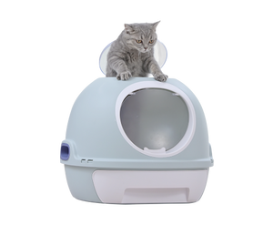 Hooded Cat Litter Box With Drawer & Scoop - Blue