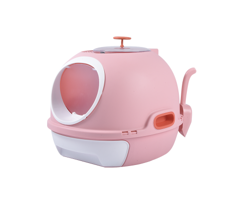 Hooded Cat Litter Box With Drawer & Scoop - Pink