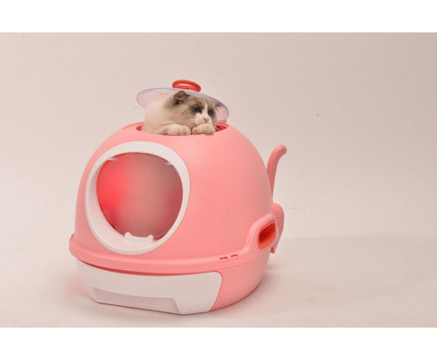 Hooded Cat Litter Box With Drawer & Scoop - Pink