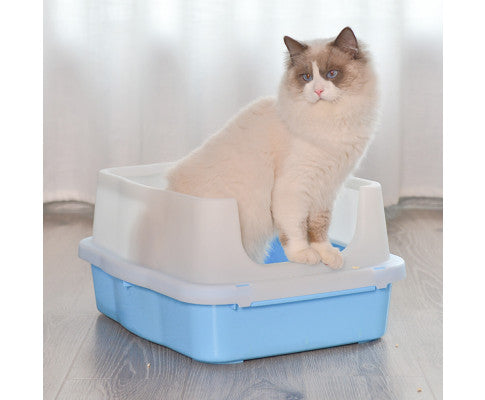 Large High Wall Cat Litter Tray With Scoop - Blue