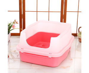 Large High Wall Cat Litter Tray With Scoop - Pink