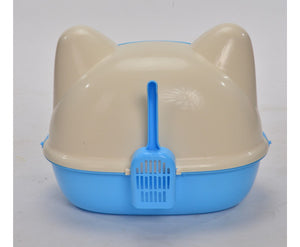 Medium Hooded Cat Litter Box House With Scoop - Blue