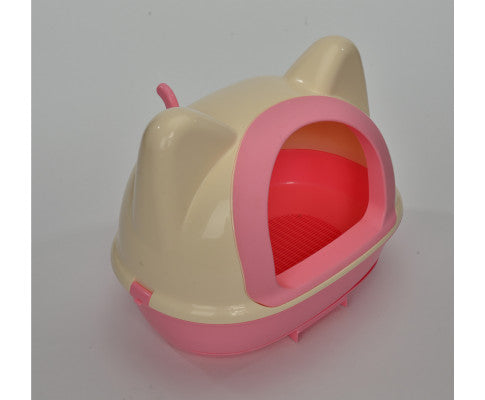 Medium Hooded Cat Litter Box House With Scoop - Pink