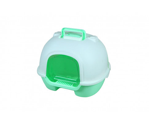 Cat Litter Box Portable Hooded Tray House with Handle and Scoop - Green