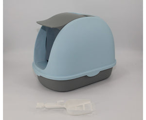 Portable Hooded Cat Litter Box with Handle and Scoop - Blue