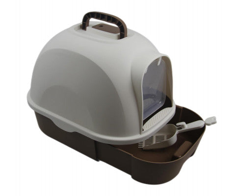 Large Hooded Cat Litter Box With Drawer and Scoop - Brown