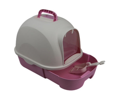 Large Hooded Cat Litter Box With Drawer and Scoop - Pink