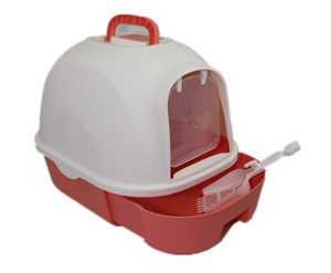 Large Hooded Cat Litter Box With Drawer and Scoop - Red