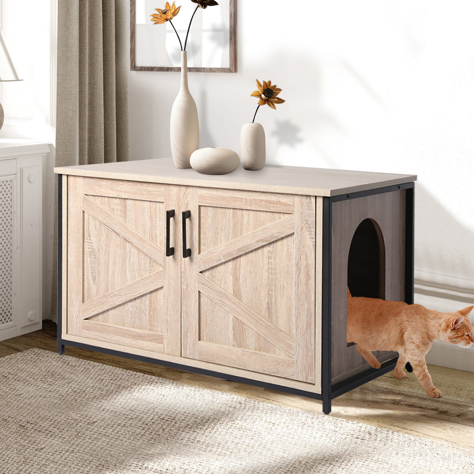 Enclosed Hooded Cat Litter Box Furniture /Pet House Table