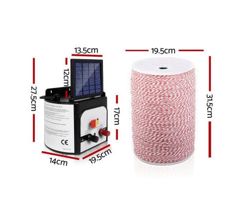 Pet Care 8KM Solar Electric Fence Energiser Energizer 0.3J + 2000M Poly Fencing Wire Tape