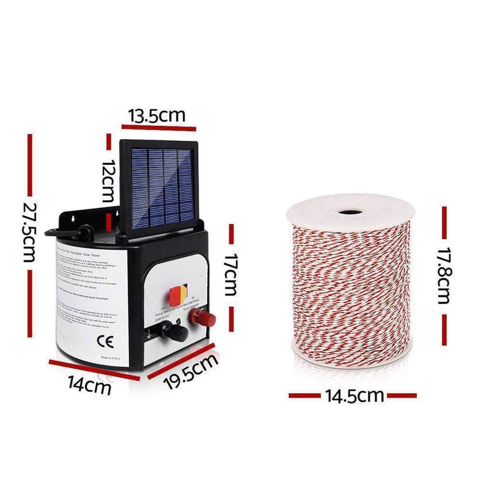 Pet Care Giantz 8km Solar Electric Fence Energiser Charger with 500M Tape and 25pcs Insulators