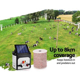 Pet Care Giantz 8km Solar Electric Fence Energiser Charger with 500M Tape and 25pcs Insulators