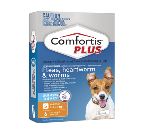 Comfortis PLUS Flea & Wormer for Dogs 4.6-9kg (Orange Pack] 6-Pack