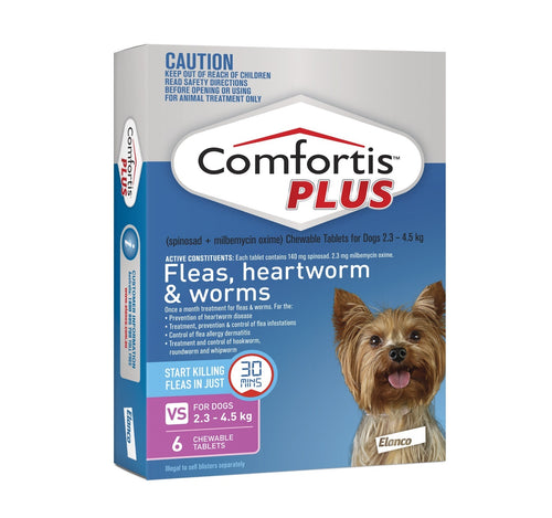 Comfortis PLUS Flea & Wormer for Dogs 2.3-4.5kg (Pink Pack) 6-Pack