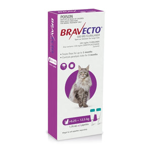 Bravecto Topical Spot-On - 3 month Flea & Tick Protection - For Cats 6.25-12.5kg x 2 Dose