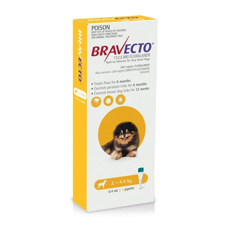 Bravecto Spot-on Flea & Tick Treatment for Dogs 2-4.5kg Single