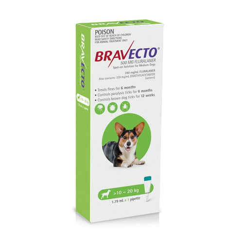 Bravecto Spot-on Flea & Tick Treatment for Dogs 10-20kg Single