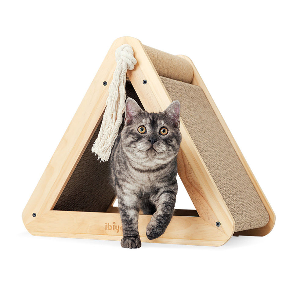 Hideout Wooden Cat Scratching Post with Replaceable Cardboard Inserts