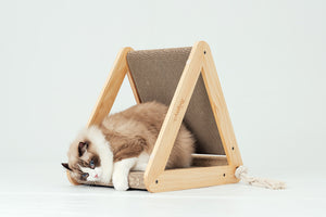 Hideout Wooden Cat Scratching Post with Replaceable Cardboard Inserts