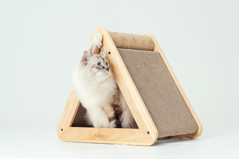 Hideout Wooden Cat Scratching Post with Replaceable Cardboard Inserts