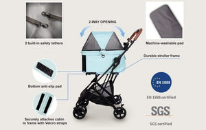 Ibiyaya Travois Tri-fold Pet Travel Stroller System - Spearmint