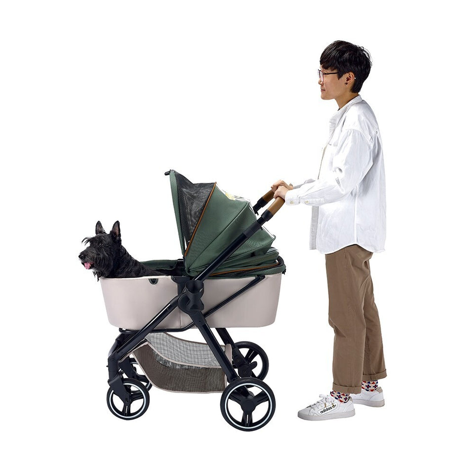 Ibiyaya Retro Luxe Folding Pet Stroller for Pets up to 30kg - Soft Sage