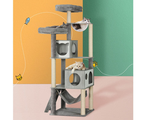 178cm Wooden Cat Scratcher with Ladder - Grey