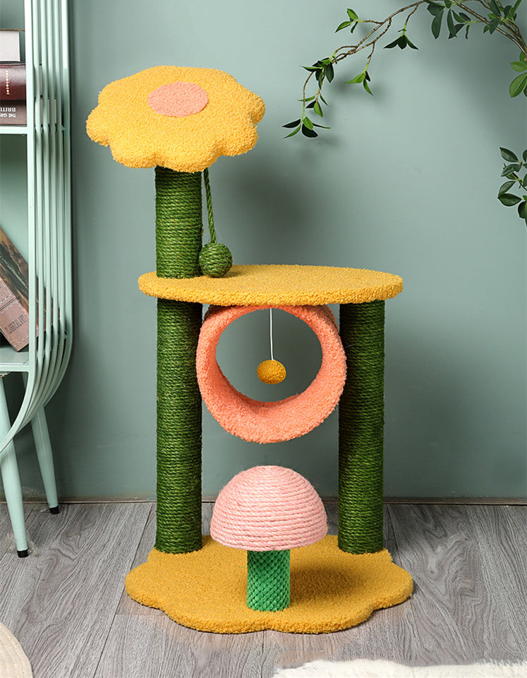 90cm Sunflower Plush Scratching Post Cat Tree