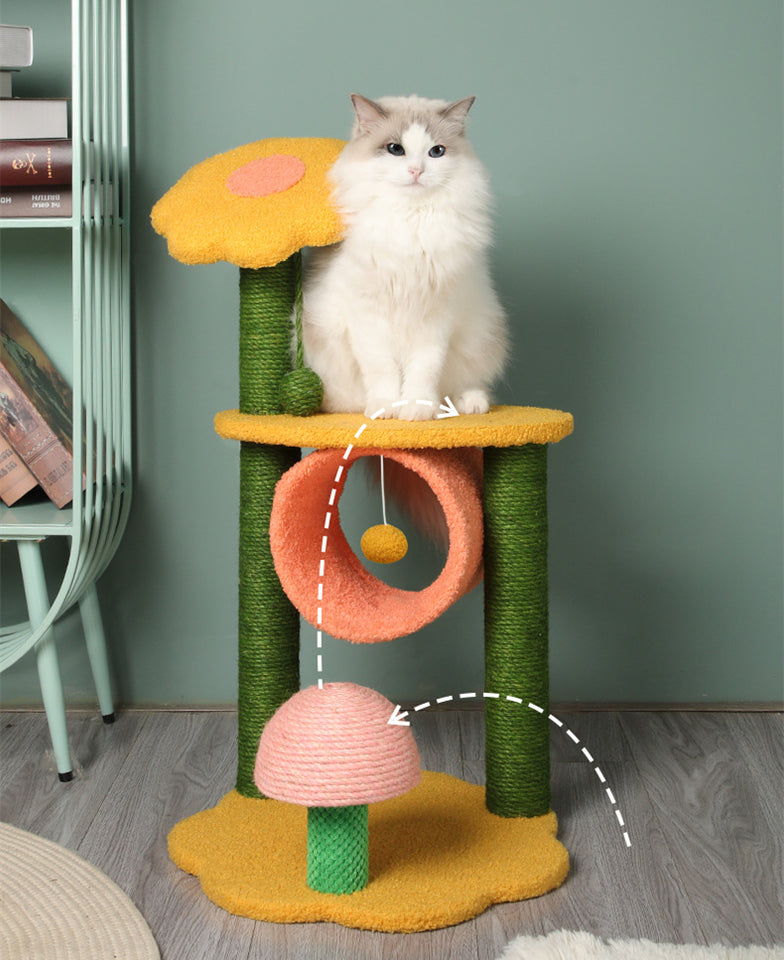 90cm Sunflower Plush Scratching Post Cat Tree