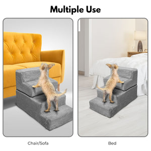 3 Step Memory Foam Pet Steps - Grey