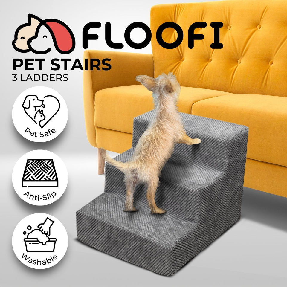 3 Step Memory Foam Pet Steps - Grey