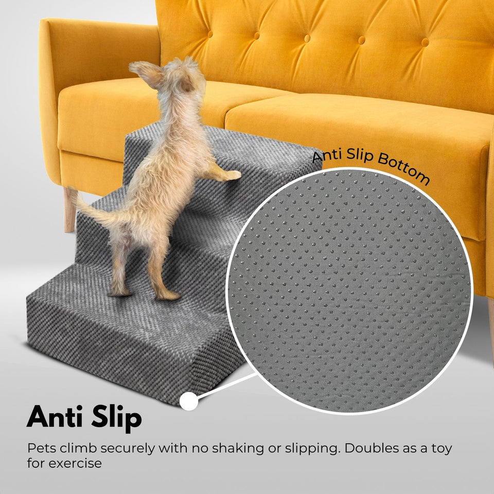 3 Step Memory Foam Pet Steps - Grey