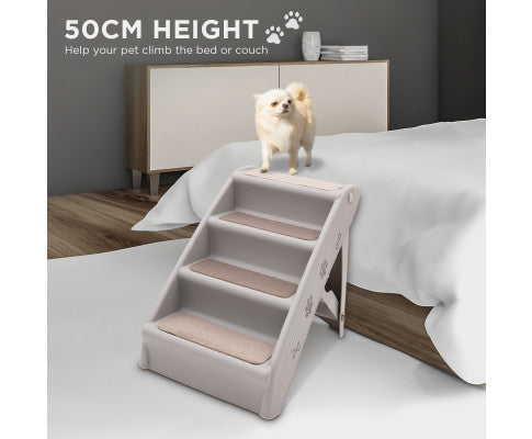 50cm Foldable Pet Stairs with Non-Slip Mat for Indoor and Outdoor Use - Grey