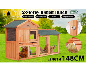 148 x 44 x 84.5cm 2 Storey Rabbit & Chicken Hutch with Wheels