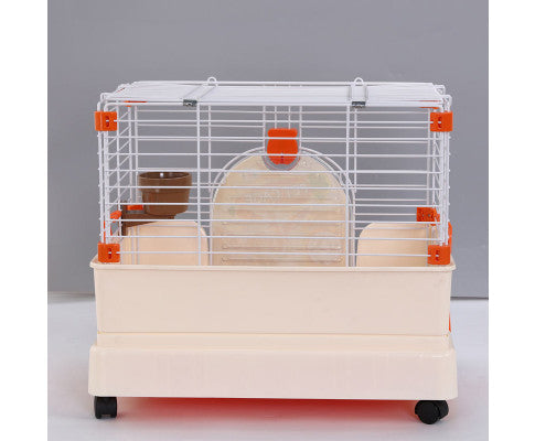 Small Rabbit Cage & Guinea Pig With Potty Tray And Wheel - Orange