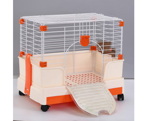 Small Rabbit Cage & Guinea Pig With Potty Tray And Wheel - Orange