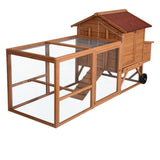 248cm Chicken Coop & Rabbit Hutch With Wheels - Red Roof