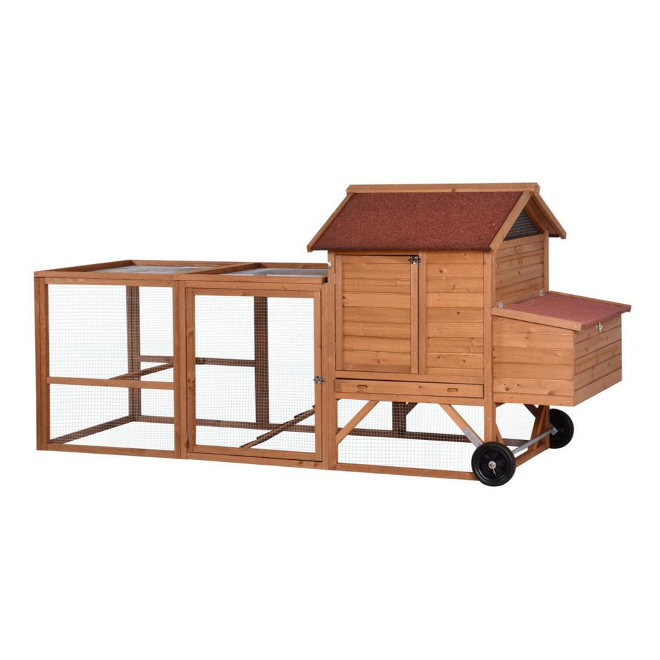 248cm Chicken Coop & Rabbit Hutch With Wheels - Red Roof