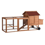 248cm Chicken Coop & Rabbit Hutch With Wheels - Red Roof