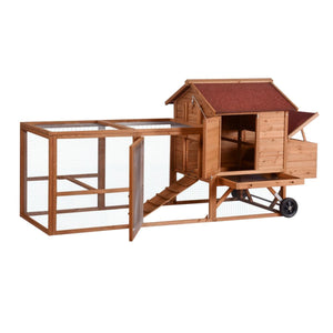 248cm Chicken Coop & Rabbit Hutch With Wheels - Red Roof